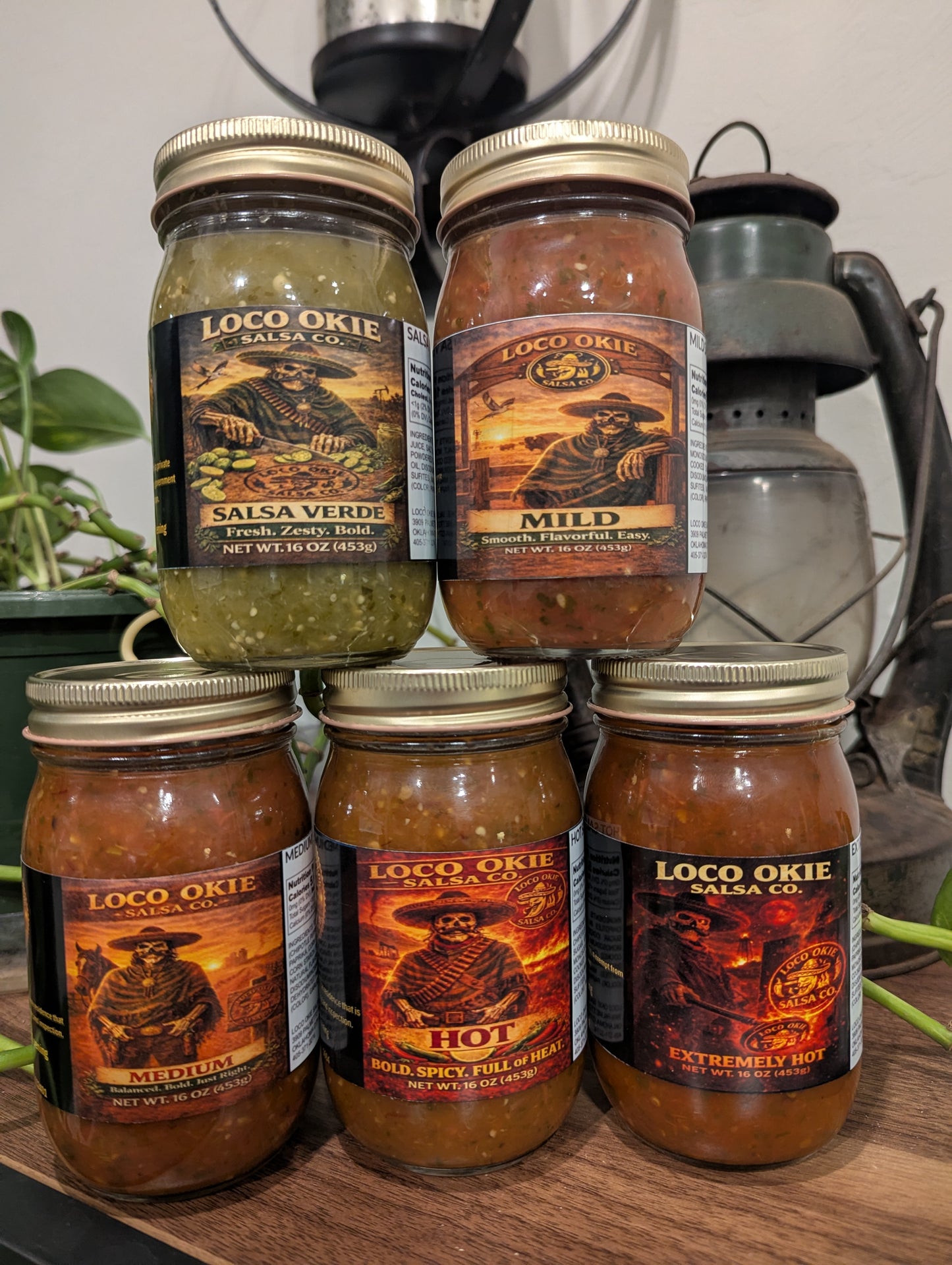Oklahoma Outlaw Arsenal - 5 Jar bundle Mild, Medium, Hot, Extremely Hot & Salsa Verde (Free Shipping)
