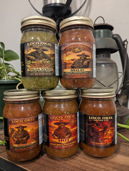 Oklahoma Outlaw Arsenal - 5 Jar bundle Mild, Medium, Hot, Extremely Hot & Salsa Verde (Free Shipping)